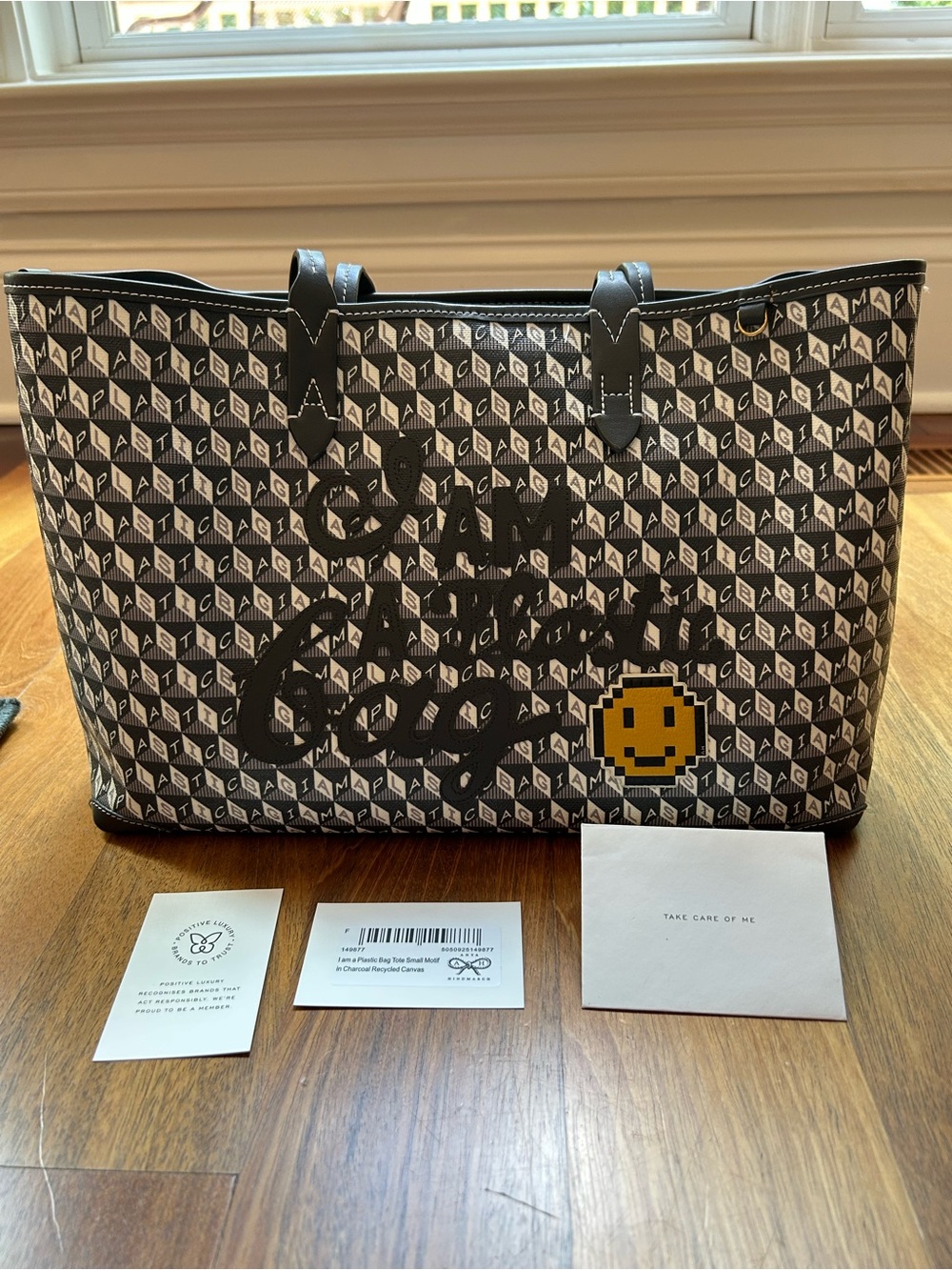 Anya Hindmarch I’m a Plastic Bag coated canvas charcoal/white